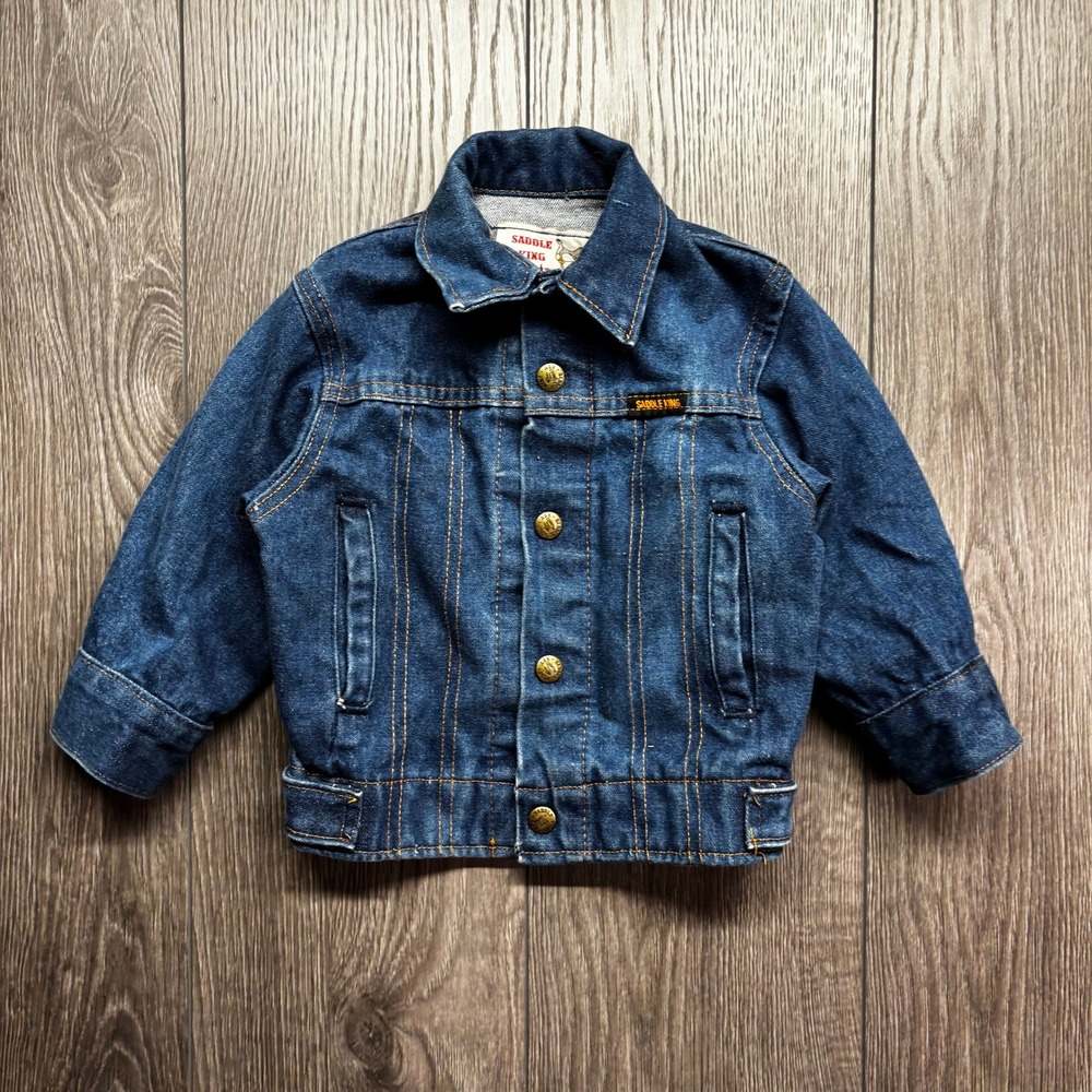 Vintage Saddle King Western Kids Denim Jacket Dark Wash Trucker Key Industries